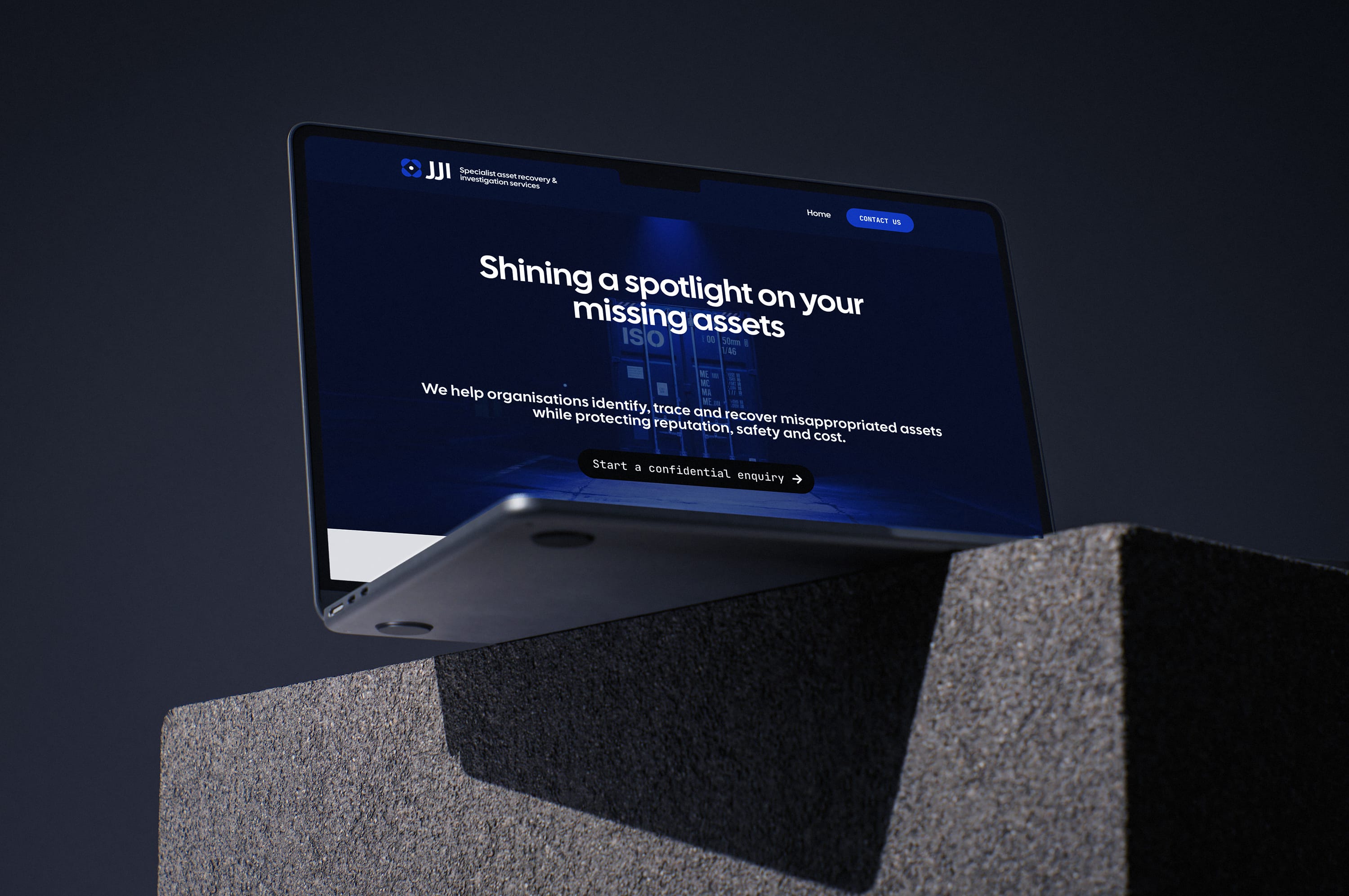 JJ Investigations WordPress website design shown on a laptop mockup